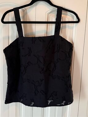 Banana Republic NWT Black Textured Eyelash Jacquard Square Neck Tank Top Small